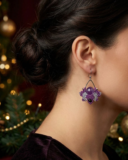 Ezüst-lila Nyx fülbevaló ametiszttel és acháttal