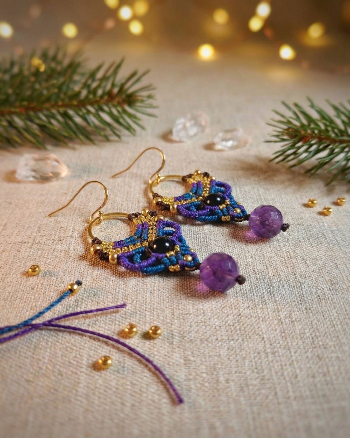 Lila Aphrodite fülbevaló ametiszttel