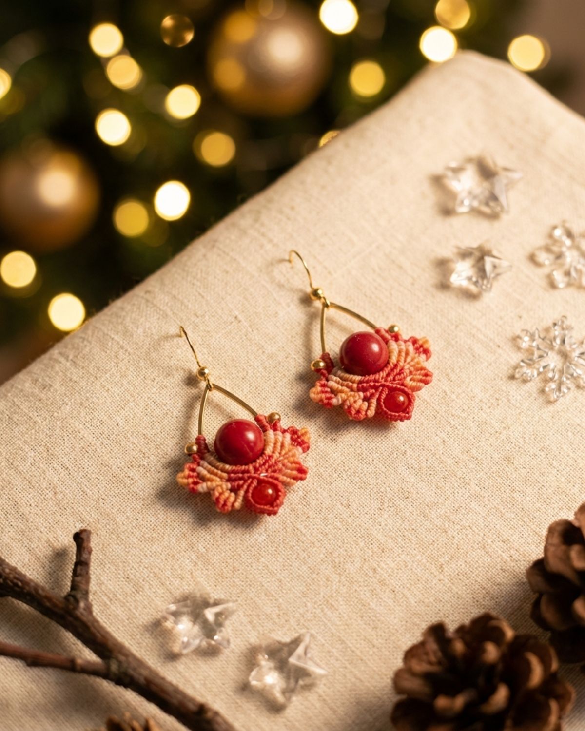 Narancssárga Nyx fülbevaló korallal és acháttal