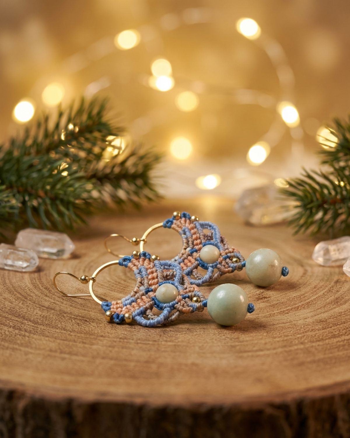 Bézs - kék Aphrodite fülbevaló amazonittal