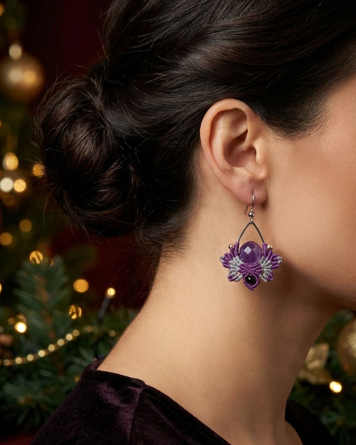 Ezüst-lila Nyx fülbevaló ametiszttel és acháttal