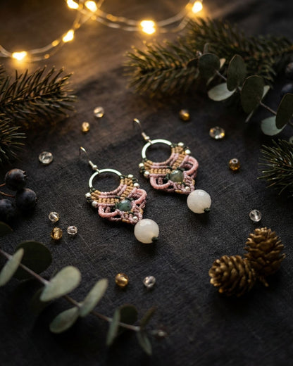 Zöldes rózsaszín Aphrodite fülbevaló rózsakvarccal