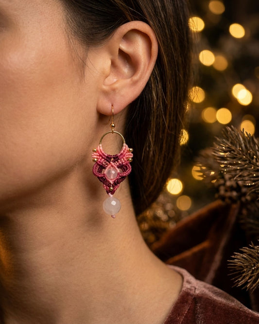 Rózsaszín-bordó Aphrodite fülbevaló rózsakvarccal