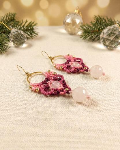 Rózsaszín-bordó Aphrodite fülbevaló rózsakvarccal