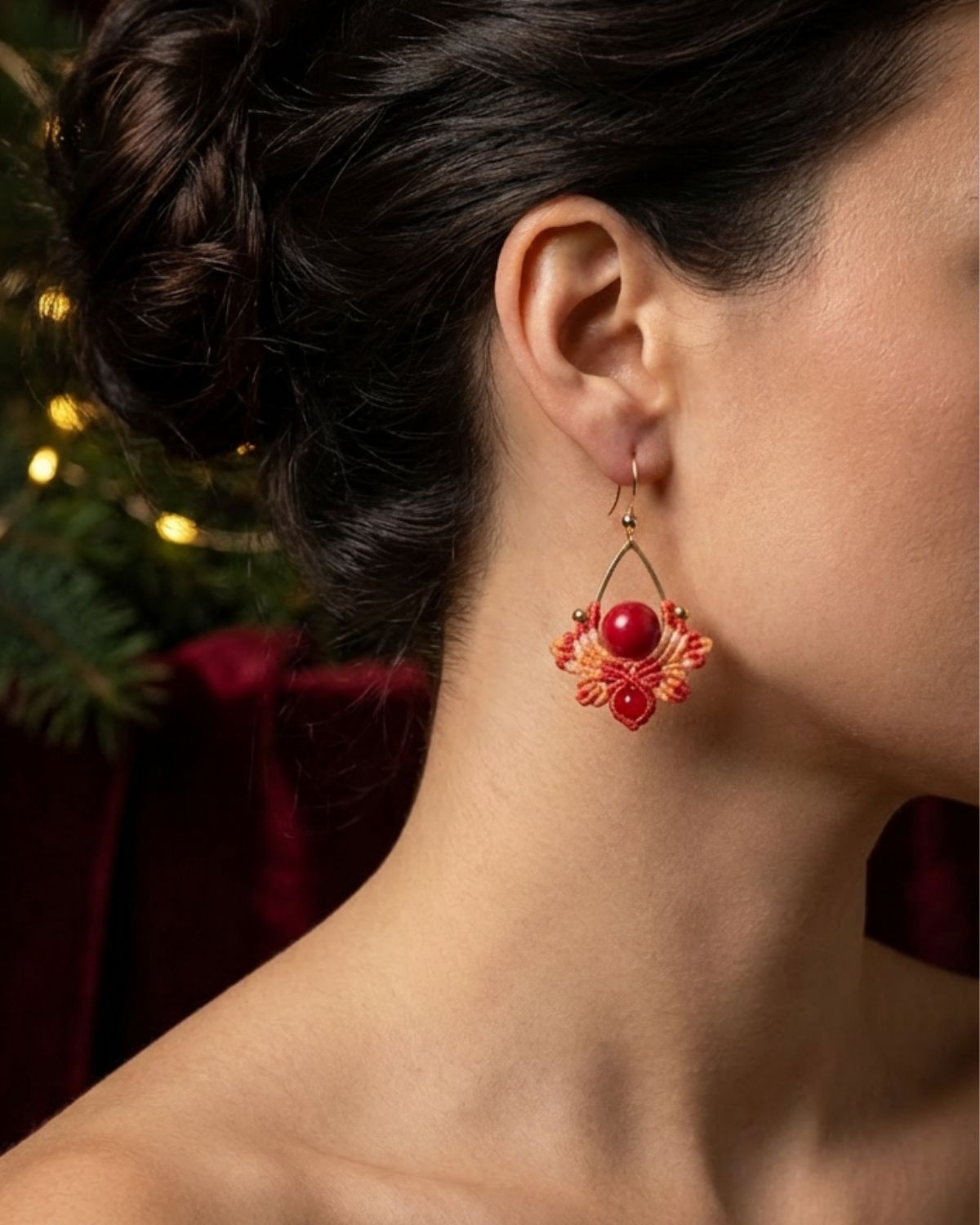 Narancssárga Nyx fülbevaló korallal és acháttal