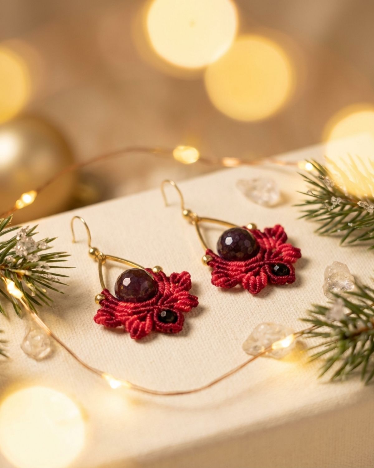 Bordó Nyx fülbevaló mookaittal és acháttal