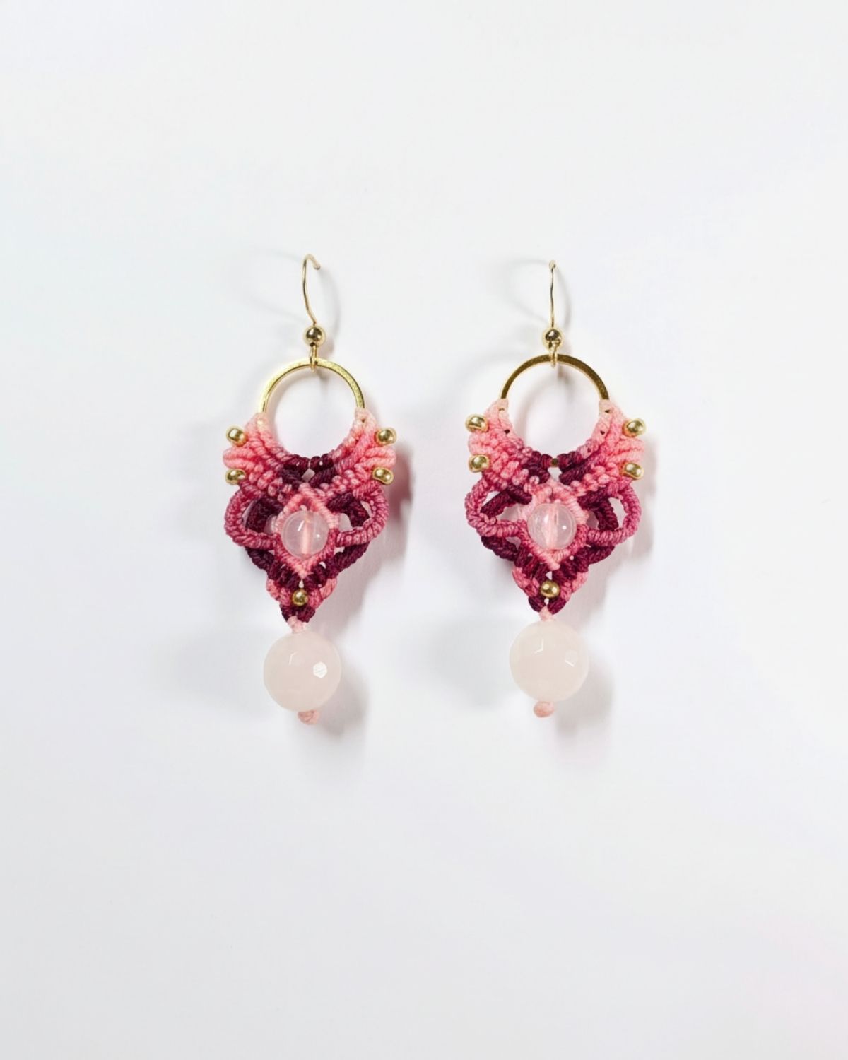 Rózsaszín-bordó Aphrodite fülbevaló rózsakvarccal