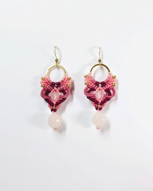 Rózsaszín-bordó Aphrodite fülbevaló rózsakvarccal