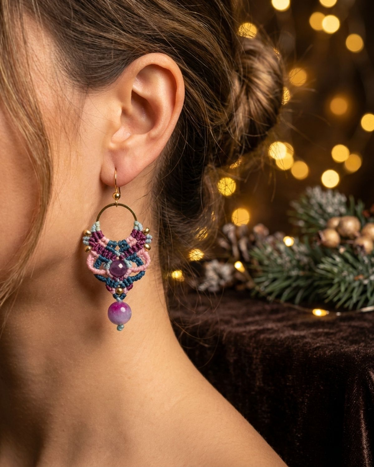 Lila Aphrodite fülbevaló jádéval