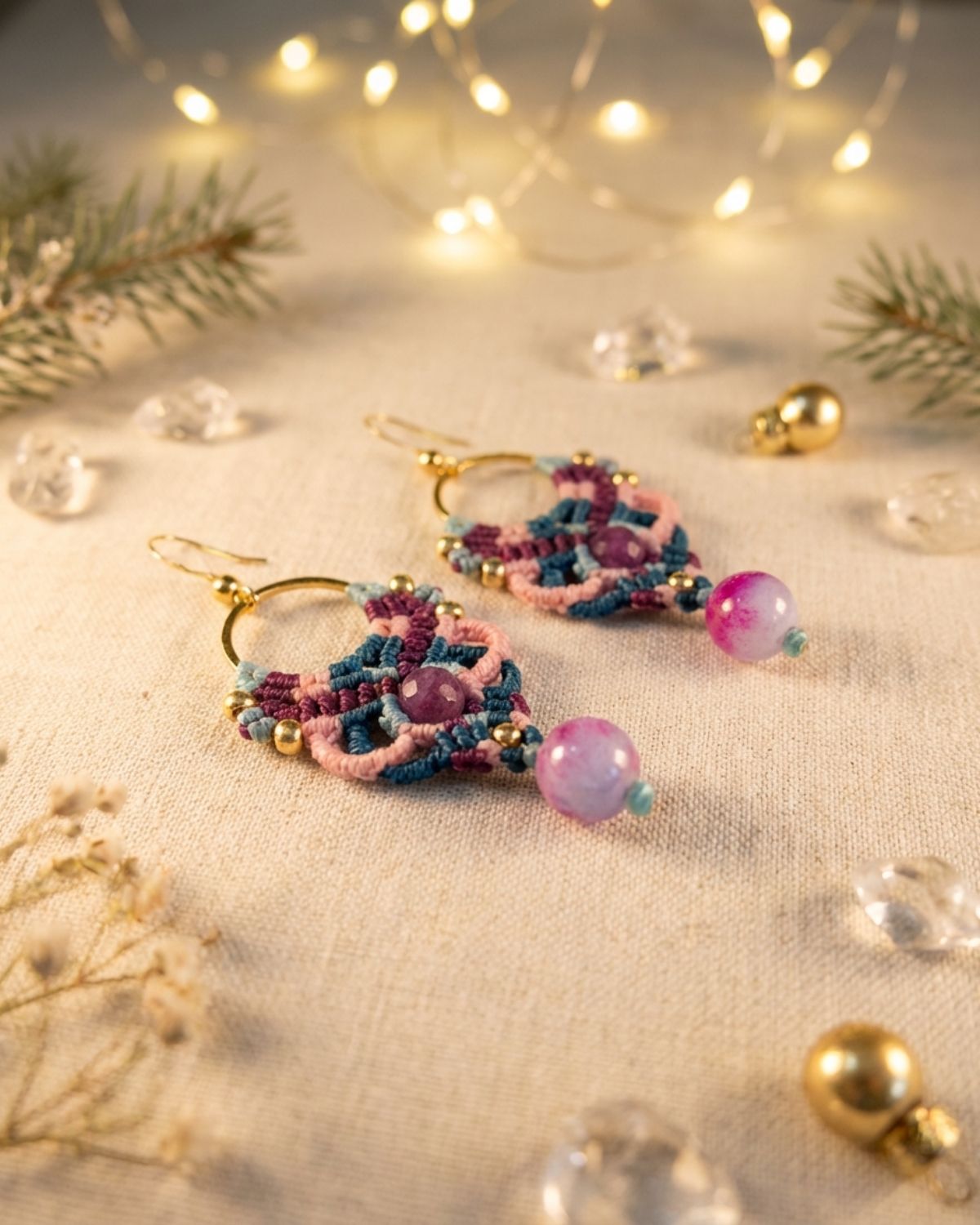 Lila Aphrodite fülbevaló jádéval